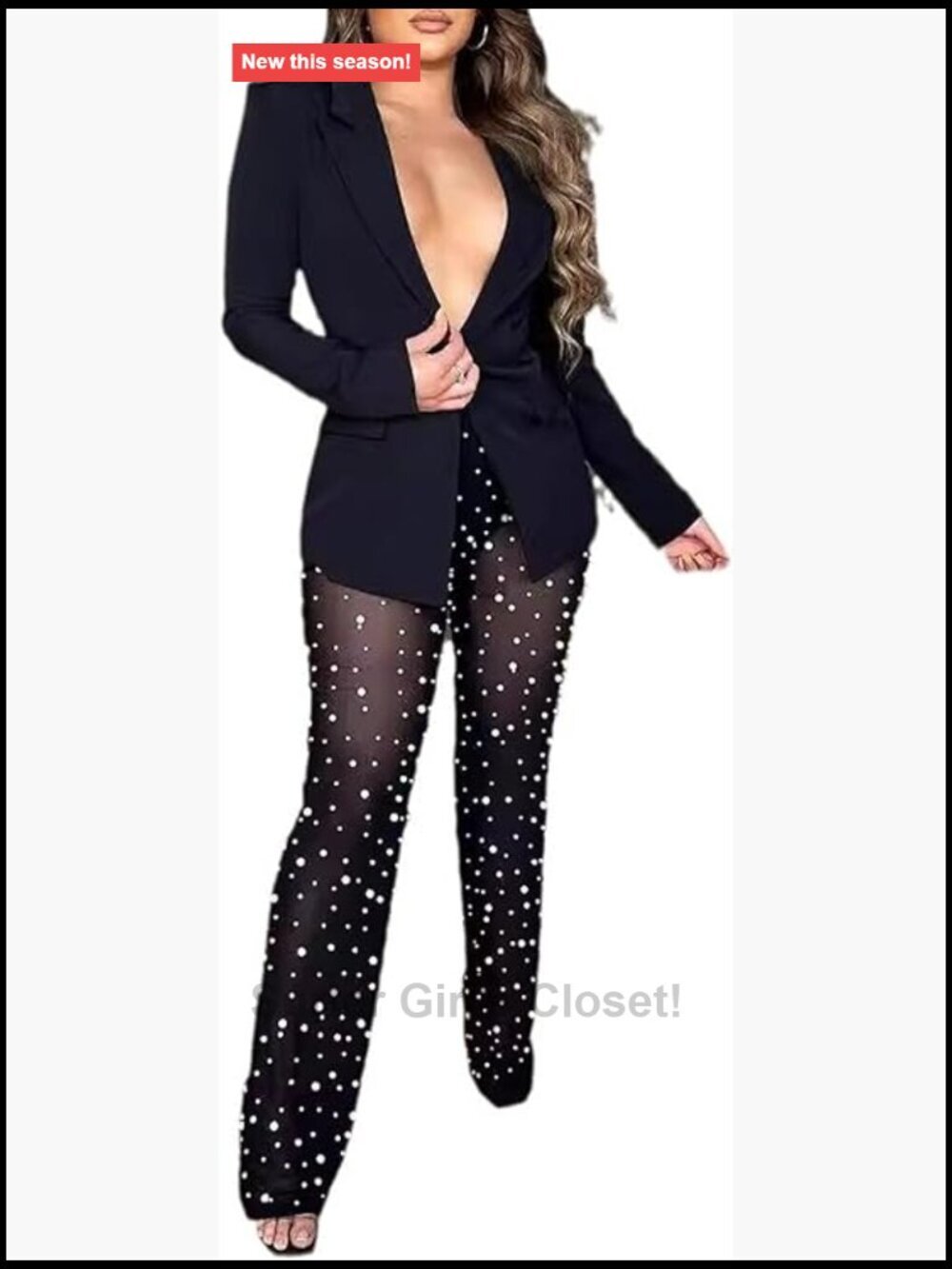 Sexy 2 Piece Blazer & Mesh Pants Set Clubwear Party